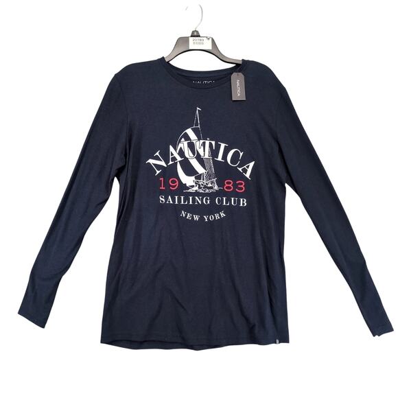 NWT Nautica Sailing Club New York Long Sleeve T-Shirt Men's S Navy Nautical - Picture 1 of 10